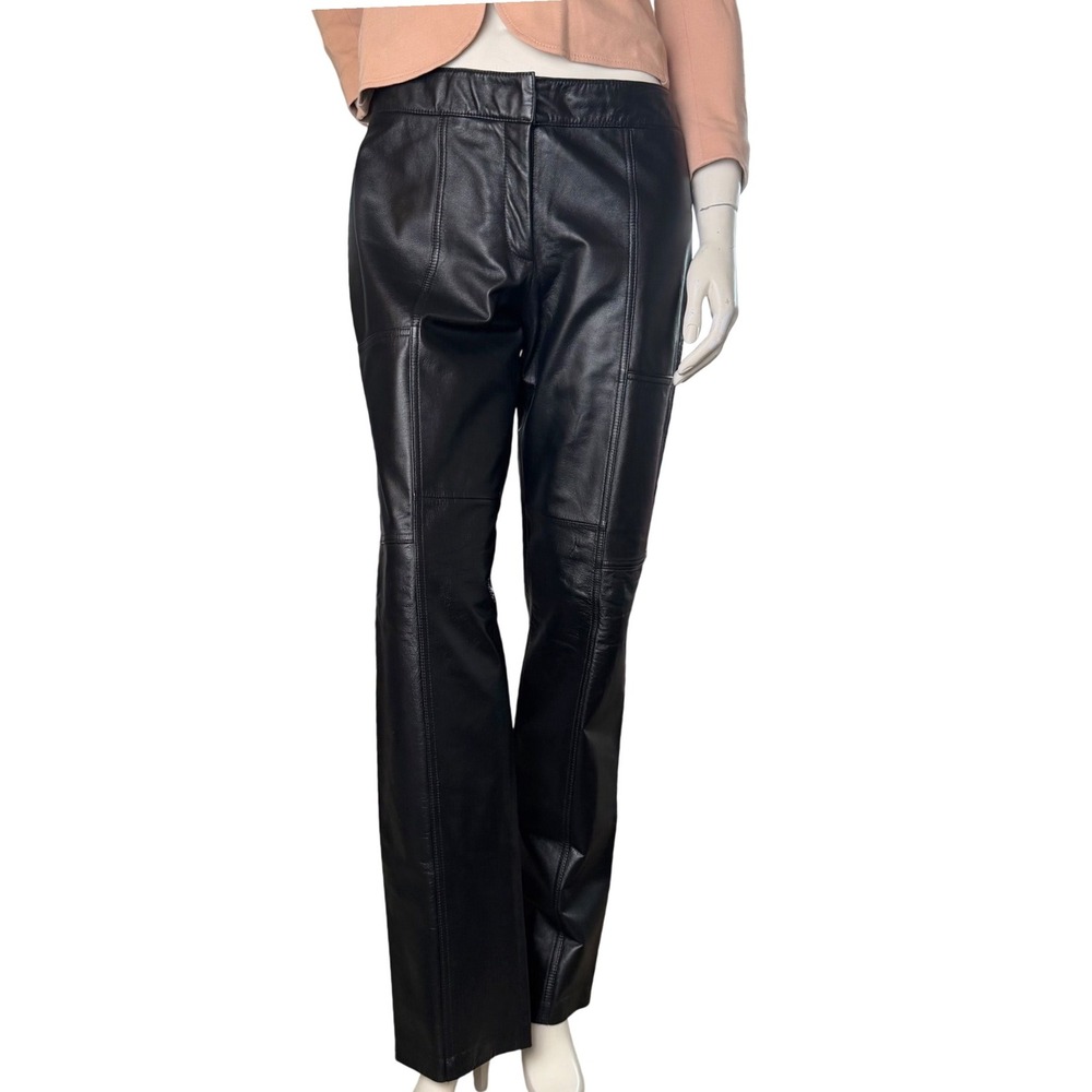 Danier Leather Pants Straight Leg Panelled Black Biker 90s Grunge Old Money 8/29